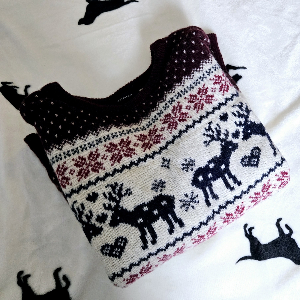 Burgundy and White Nordic Crew Neck Sweater